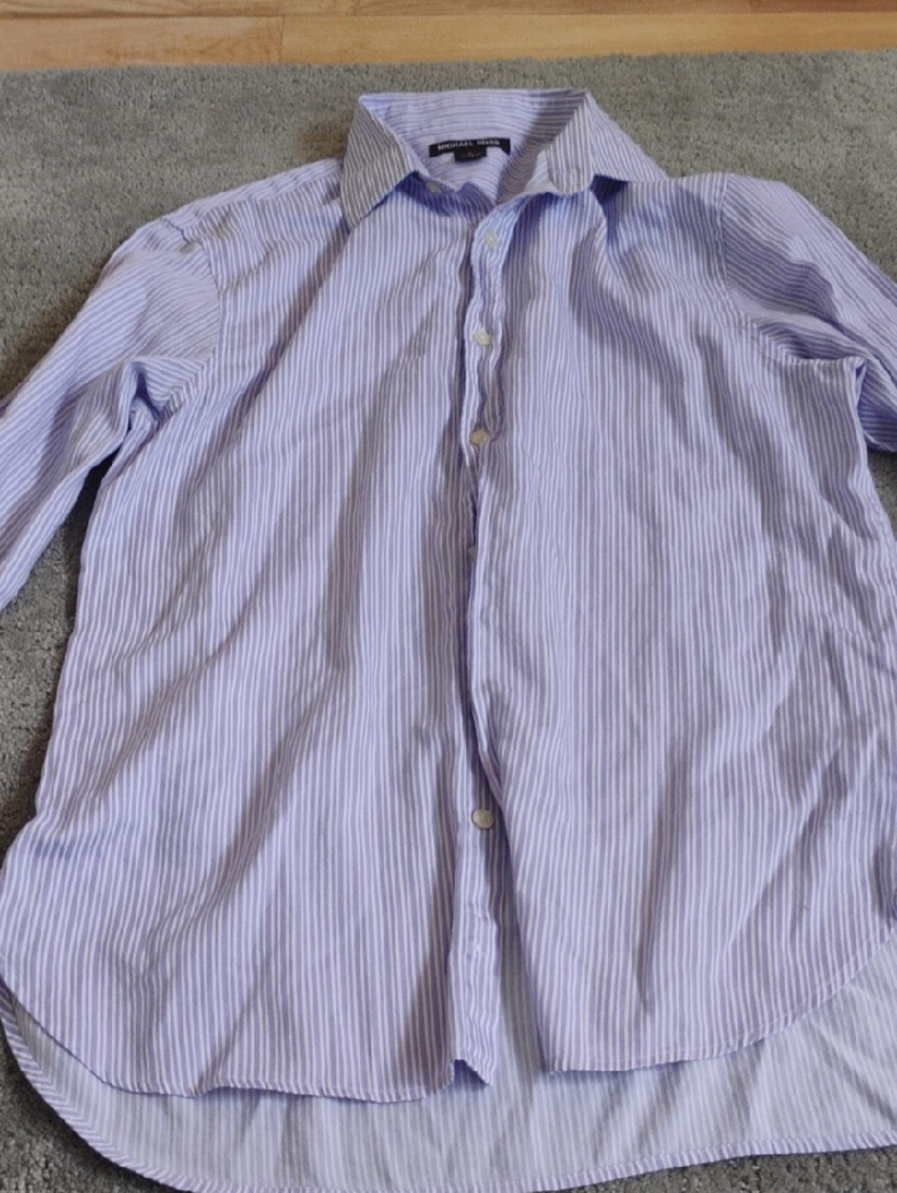 Men's Michael Kors Lavender and White Striped Button-Down Shirt. Size Large